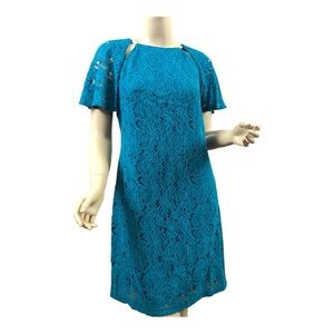 Teal Blue, Lace, Short-Sleeve Dress with Cutouts at Neckline by Melonie T. NWT!